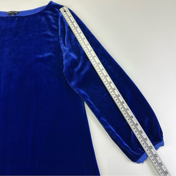 Eileen Fisher blue velour dress Medium round neck Aline silhouette long sleeve - Picture 10 of 16